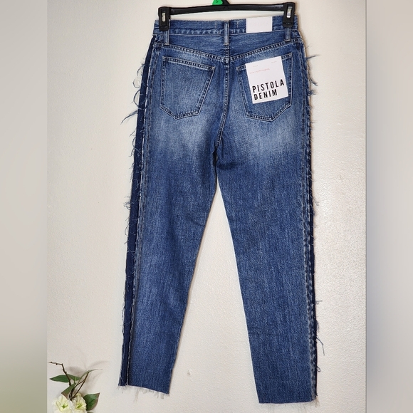 NEW Pistola Charlie High Rise Straight Leg Raw Edge Side Panel Jeans Mobwife - Picture 5 of 12